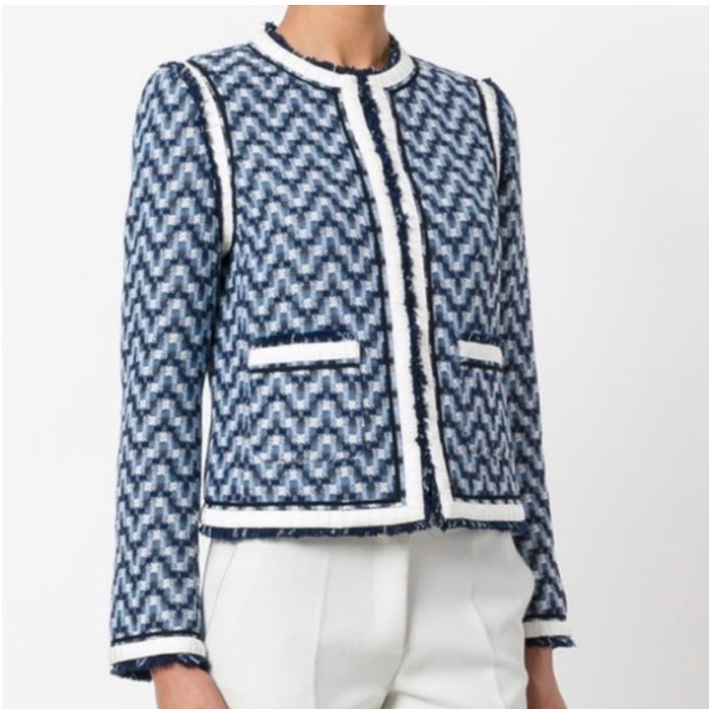 Tory Burch Navy and White Patterned Blazer